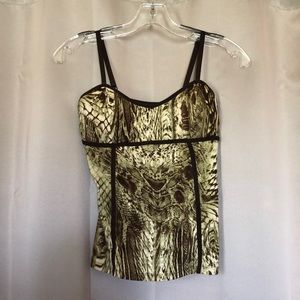 Cache Cami Reptile/Forest Green/Brown print with adjustable straps Size XS